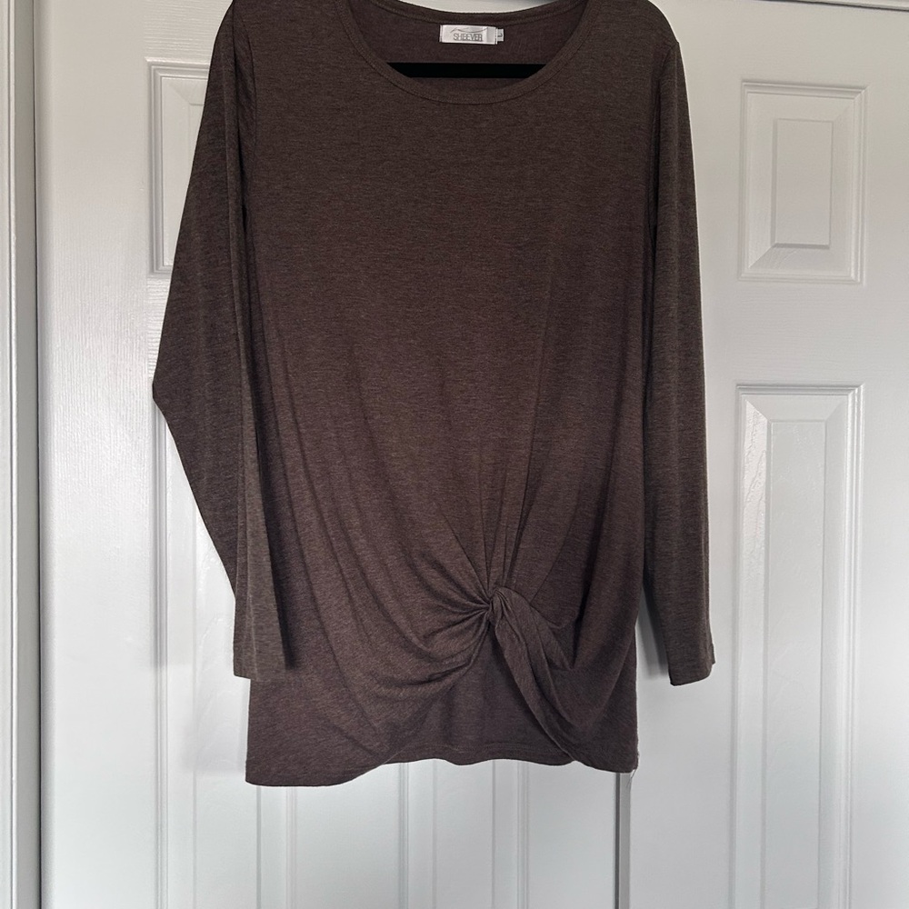 Elegant Brown Knot Front Women's Top